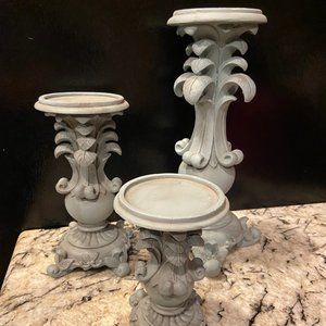 3 Pc Chalk Painted candle holder set